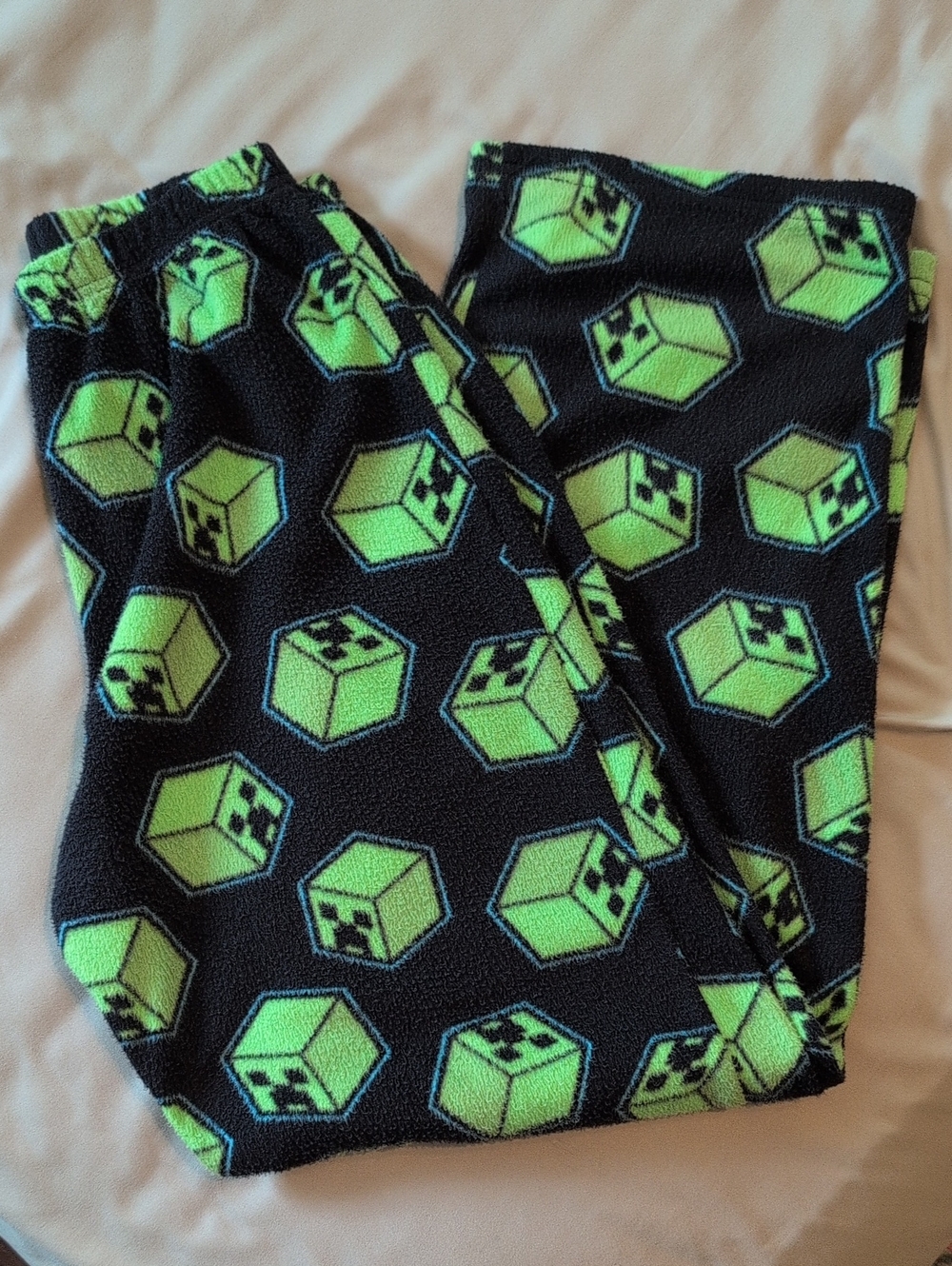 Source Unknown Kids Fleece Pajama Pants - Neon Green Cube Print on Black